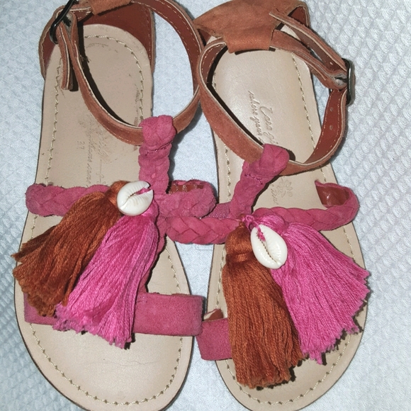 Zara Girls 27 9.5 Pink Orange Suede Tassel Sandals - Picture 3 of 8